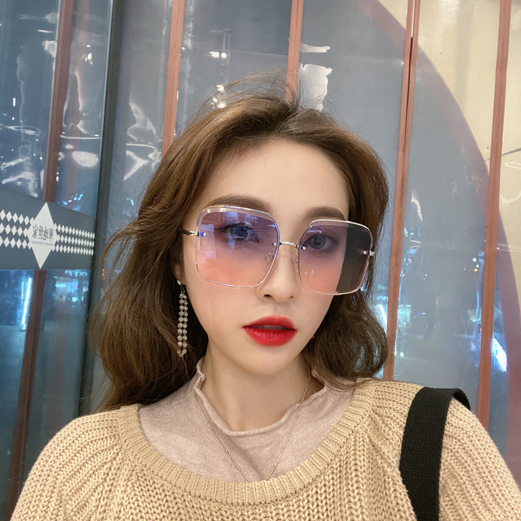 Rimless square sunglasses for women