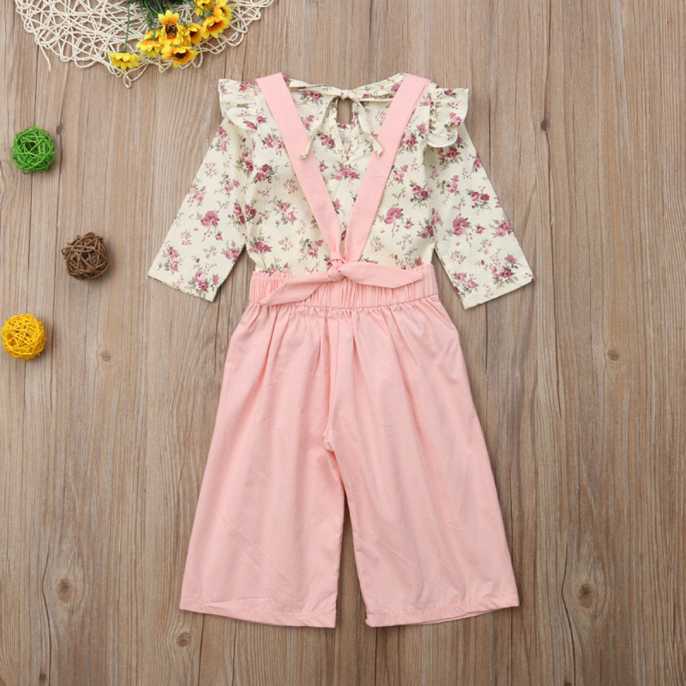 Girl Floral Tops & Overall Set