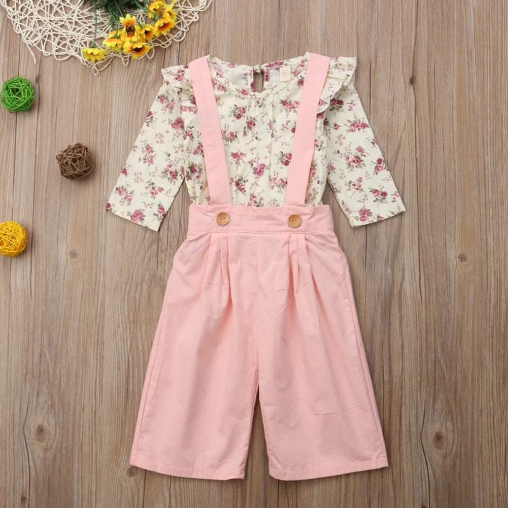 Girl  Floral Tops & Overall Set