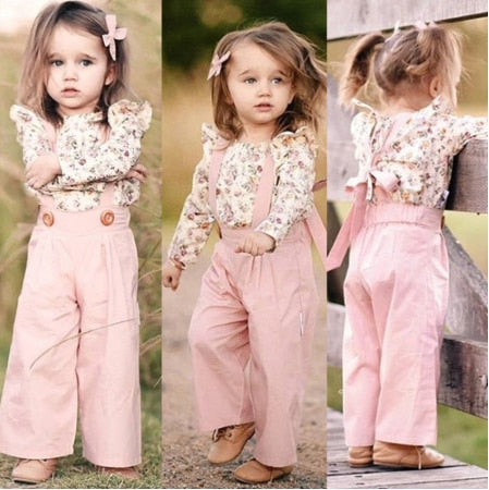 Girl  Floral Tops & Overall Set