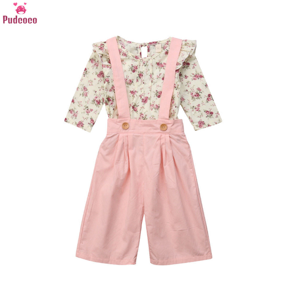Girl  Floral Tops & Overall Set